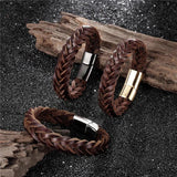 Vintage Stainless Steel Chain Leather Bracelet