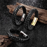 Vintage Stainless Steel Chain Leather Bracelet