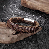Vintage Stainless Steel Chain Leather Bracelet