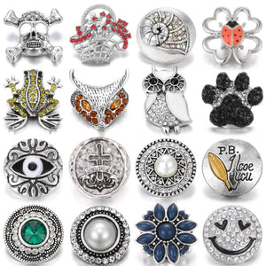 5pcs Owl Skull Flower 18mm Snap Buttons for Leather Bracelet