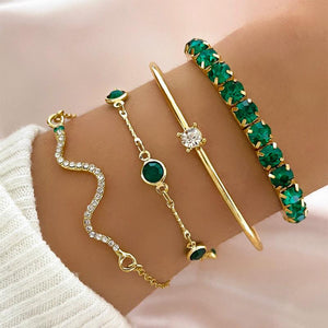 Vintage Green Crystal Bracelets for Women Snake Rhinestone Set
