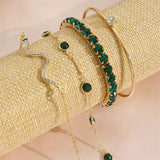 Vintage Green Crystal Bracelets for Women Snake Rhinestone Set