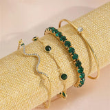 Vintage Green Crystal Bracelets for Women Snake Rhinestone Set