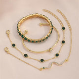 Vintage Green Crystal Bracelets for Women Snake Rhinestone Set