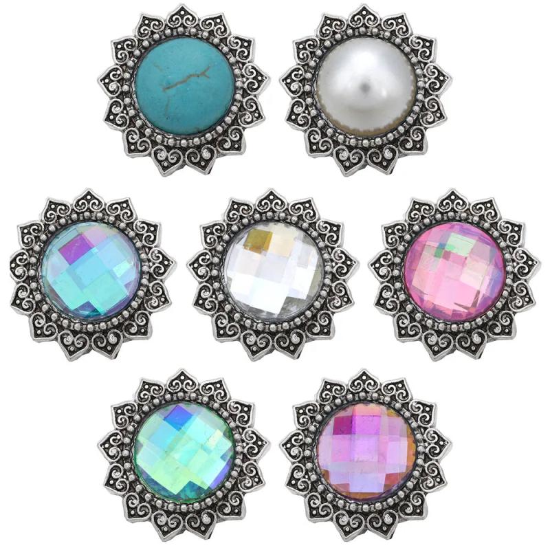 6pcs DIY Round Crystal Snap Buttons for 18mm Snap Bracelets Bangles Women