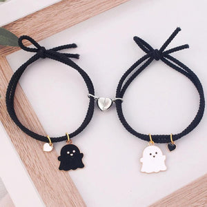 Black Ghost Rope Heart Bracelets Set for Couples