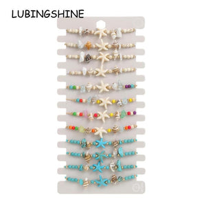 12pcs Shell Bracelets Conch Anklets Turquoise Beach Foot Chains Charms