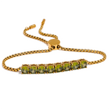 Green Cubic Zirconia Chain Stainless Steel Pull-Out Bracelet