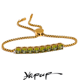 Green Cubic Zirconia Chain Stainless Steel Pull-Out Bracelet