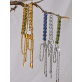 Green Cubic Zirconia Chain Stainless Steel Pull-Out Bracelet
