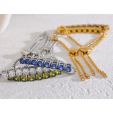 Green Cubic Zirconia Chain Stainless Steel Pull-Out Bracelet