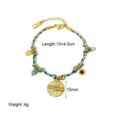 Colorful Cotton Rope Choker Stone Charms Coin Pendant Necklace Bracelet