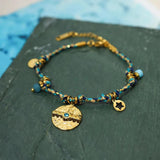 Colorful Cotton Rope Choker Stone Charms Coin Pendant Necklace Bracelet
