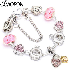 Romantic Pink Heart Beads Charm Bracelet for Women