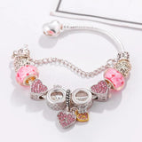 Romantic Pink Heart Beads Charm Bracelet for Women