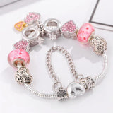 Romantic Pink Heart Beads Charm Bracelet for Women