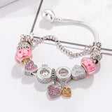 Romantic Pink Heart Beads Charm Bracelet for Women