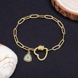 Classic Heart Bracelet Princess Cut CZ Pendant Bangles Copper Jewelry