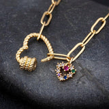 Classic Heart Bracelet Princess Cut CZ Pendant Bangles Copper Jewelry