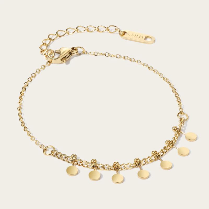YACHAN High Stainless Steel Chain Bracelet 18K Plated Disc Charms