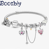 Love Heart & Ginkgo Leaf & Crown Charm Bracelet with Pendant for Women Gift