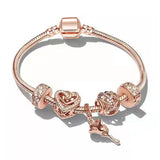 Love Heart & Ginkgo Leaf & Crown Charm Bracelet with Pendant for Women Gift