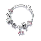Love Heart & Ginkgo Leaf & Crown Charm Bracelet with Pendant for Women Gift