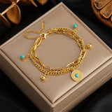 Green Stone Charm Bracelet for Women, Stainless Steel Wrist Jewelry