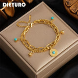 Green Stone Charm Bracelet for Women, Stainless Steel Wrist Jewelry