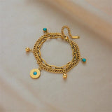 Green Stone Charm Bracelet for Women, Stainless Steel Wrist Jewelry