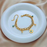Green Stone Charm Bracelet for Women, Stainless Steel Wrist Jewelry