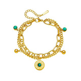 Green Stone Charm Bracelet for Women, Stainless Steel Wrist Jewelry