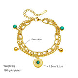 Green Stone Charm Bracelet for Women, Stainless Steel Wrist Jewelry
