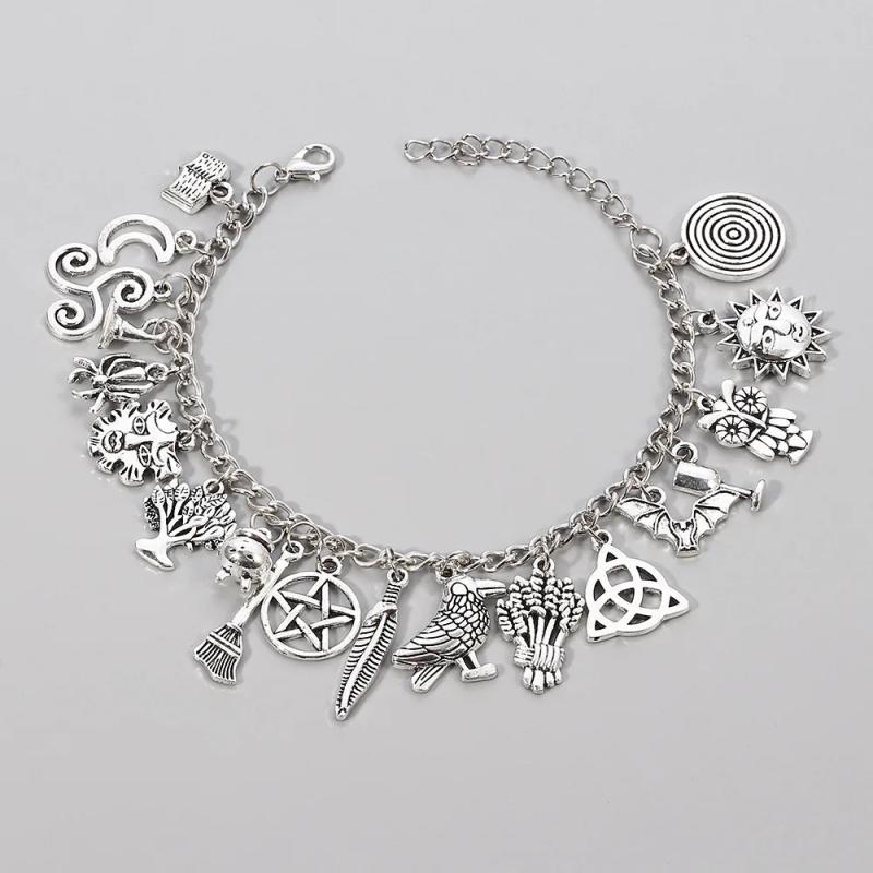 Silver Plated Charm Bracelet with Gemstones Pendant