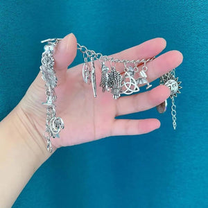 Silver Plated Charm Bracelet with Gemstones Pendant