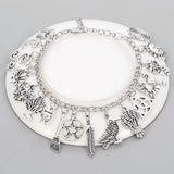 Silver Plated Charm Bracelet with Gemstones Pendant