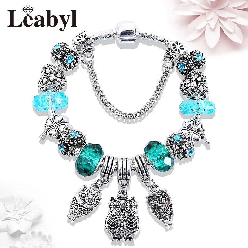 Vintage Red Leaf Flower Charm Bracelet DIY Jewelry for Women