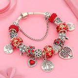 Vintage Red Leaf Flower Charm Bracelet DIY Jewelry for Women