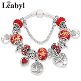 Vintage Red Leaf Flower Charm Bracelet DIY Jewelry for Women