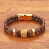 Vintage Multilayer Brown Leather Men Bracelet Stone Bead Bracelet