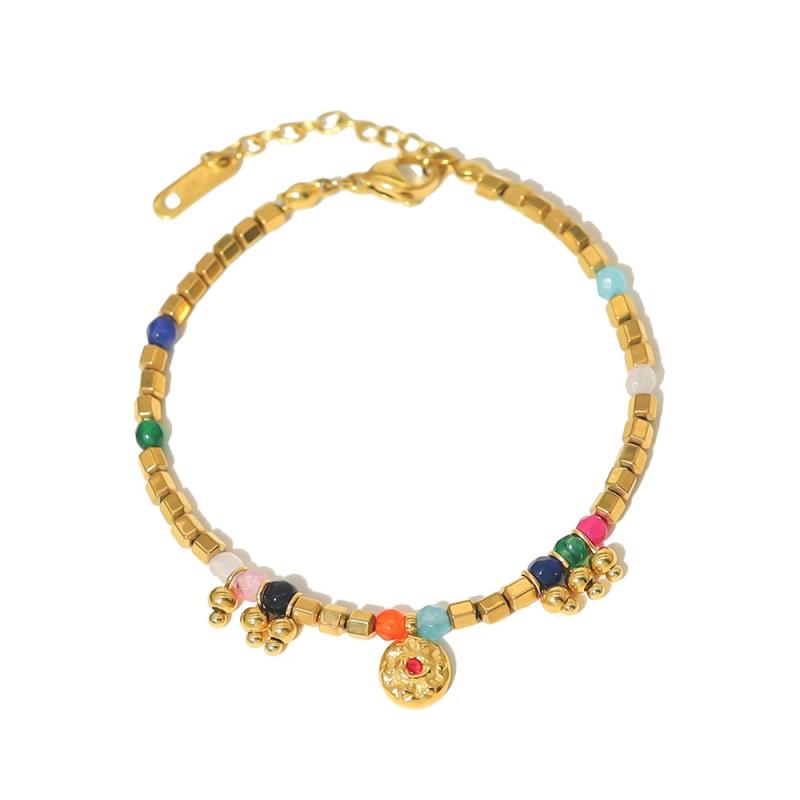 Hexagonal Beads Steel Bracelet Crystal Charms 18K P