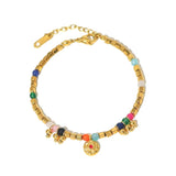 Hexagonal Beads Steel Bracelet Crystal Charms 18K P