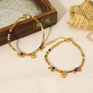 Hexagonal Beads Steel Bracelet Crystal Charms 18K P