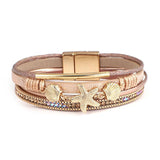 Boho Charm Leather Bracelet with Starfish Shell & Crystal Beads
