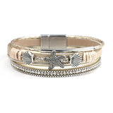 Boho Charm Leather Bracelet with Starfish Shell & Crystal Beads