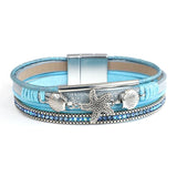 Boho Charm Leather Bracelet with Starfish Shell & Crystal Beads
