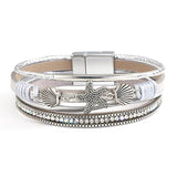 Boho Charm Leather Bracelet with Starfish Shell & Crystal Beads