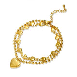 316L Stainless Steel Double Heart Charm Bracelet Beaded Chain Women Wrist