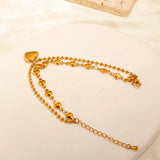 316L Stainless Steel Double Heart Charm Bracelet Beaded Chain Women Wrist