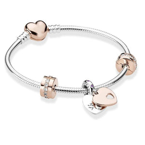 Crystal Romantic Charm Bracelet With Silver Heart Beads for Women